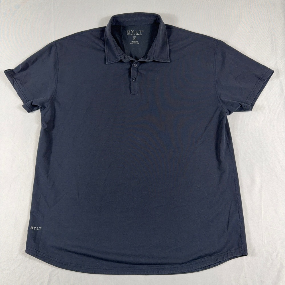 BYLT Lux Polo Shirt Short‎ Sleeve Performance Stretch XXL Navy Blue Casual